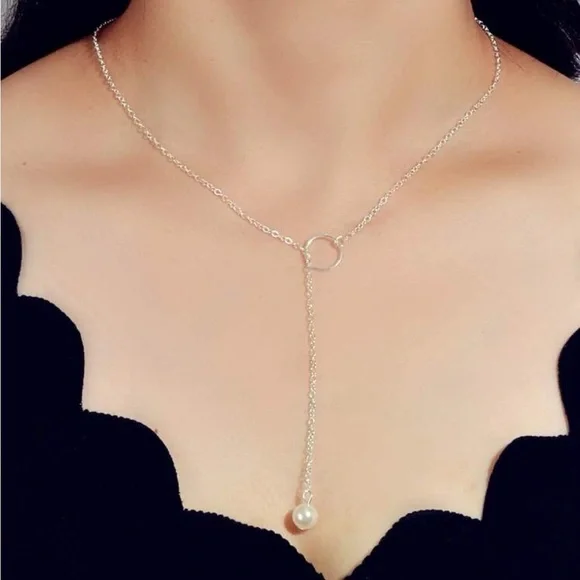 Silver 4/$25 Faux Pearl Lariat Necklace - Picture 1 of 2